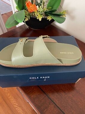 Cole Haan Sage Green Double-Strap Slide Sandals